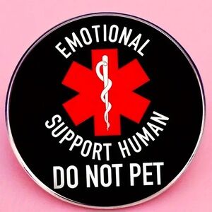 Emotional Support Human Pin - Black and Red Enamel Pin